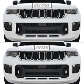 SlickMod Chrome Delete Blackout Vinyl Overlay for 2021-2023 Jeep Grand Cherokee L Front Bumper Trim (2. Front Bumper Trim, Gloss Black)