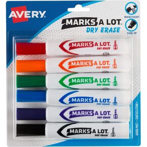 AVERY Marks A Lot Dry Erase Markers, Low Odor White Board Markers with Chisel Tip, 8 Assorted Colors (24411)