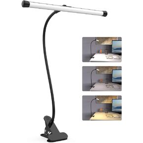 YOUKOYI LED Desk Lamp with Clamp, Flexible Gooseneck Arm Drafting Table Lamp, 10 Brightness Levels, 3 Color Modes, Can be Power by USB, 5W for Headboard, Workbench, Studio, Bedside Reading - Black