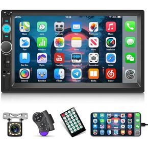Double Din Car Stereo with Reverse Camera 7 inch Touch Screen 2 Din Car Radio Support Mirror Link Bluetooth SWC FM AUX-in TF Card + Remote Control