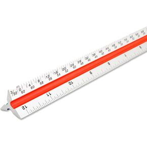 PowerTRC Triangular Aluminum Architect Scale Ruler, Imperial Measurements 12" for Architects, Engineers, Students, Contractors 1 Piece