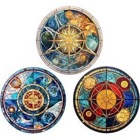 3Pcs Hummingbird Painted Window Clings,Anti-Collision Window Decoration Decals,Hummingbird Window Clings for Glass Windows and Doors (Bee-Circle)
