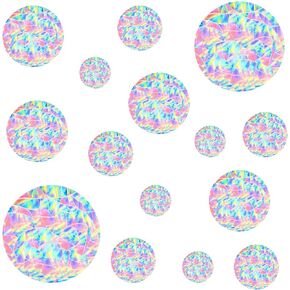 39pcs Anti Collision Window Stickers, Round Rainbow Circle Suncatcher Prevention Stickers Decals Clings to Prevent Bird Strikes, Prism Pattern Deflectors to Protect Wild Birds Against