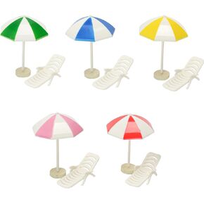 Set of 5 Mini Beach Umbrella Dollhouse Decor: 6x4cm Ornament Plastic Miniature Sunshade with Base DIY Accessories for Yard, Garden, Swimming Pool, Furniture, and Photography Craft Prop Home Decor