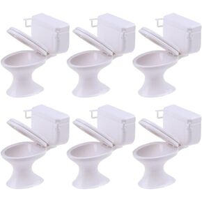 Yardwe 6pcs Mini Toilet Seat Toy Doll House Furniture 1:12 Miniature Classic Bathroom Toilet Toy Tiny Cake Topper Bathroom Furniture Dollhouse Accessories