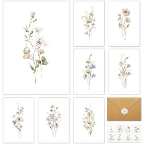 بطاقات فارغة من BGTCARDS، 32 حزمة من بطاقات التهنئة الفارغة، بطاقات ملاحظات فارغة جميلة، مجموعة قرطاسية مثالية لجميع المناسبات، 8 تصميمات زهور متنوعة، 4 بوصة × 6 بوصة