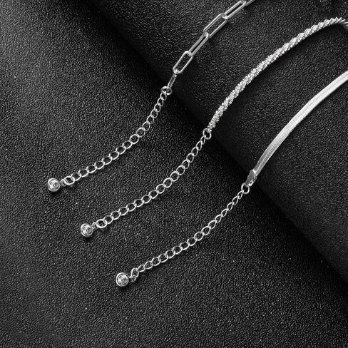 2/3Pcs Ankle Bracelets for Women - Silver Anklet Set - Dainty Layered Herringbone, Rope, and Figaro Paperclip Chain Anklets for Women - Sea Beach Foot Anklets Jewelry Gift (Silver Plated) in Kuwait