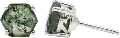 Tiny Hexagon Moss Agate, Moss Agate Earring, Gift For Her, Solid 925 Sterling Silver Jewelry, Gift for Her, Birthday gift, Christmas Gift, Thanksgiving to Her in Saudi Arabia