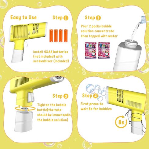 مسدس فقاعات، مسدس فقاعات مسدس فقاعات للأطفال الصغار مع فقاعات غنية وأضواء وامضة، مسدس منفاخ فقاعات للاستخدام الداخلي والخارجي وحفلات الزفاف وأعياد الميلاد in Kuwait