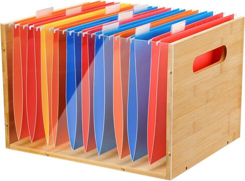 منظم صندوق ملفات أكريليك شفاف حديث مع لمسات من الخيزران الصديق للبيئة لسجلات الفينيل والألعاب والمزيد - تصميم أنيق ومقابض محمولة وحامل مستندات شفاف لسهولة الإعداد والتخزين متعدد الاستخدامات in Kuwait