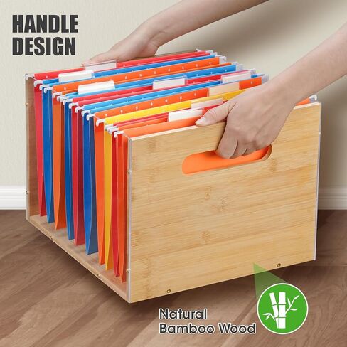 منظم صندوق ملفات أكريليك شفاف حديث مع لمسات من الخيزران الصديق للبيئة لسجلات الفينيل والألعاب والمزيد - تصميم أنيق ومقابض محمولة وحامل مستندات شفاف لسهولة الإعداد والتخزين متعدد الاستخدامات in Kuwait