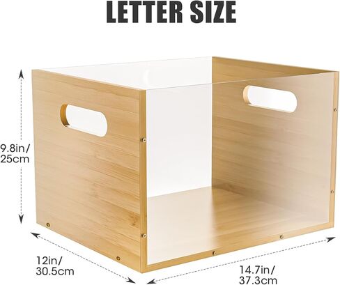 منظم صندوق ملفات أكريليك شفاف حديث مع لمسات من الخيزران الصديق للبيئة لسجلات الفينيل والألعاب والمزيد - تصميم أنيق ومقابض محمولة وحامل مستندات شفاف لسهولة الإعداد والتخزين متعدد الاستخدامات in Kuwait