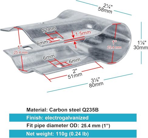10 عبوات من مشابك أنابيب السكك الحديدية ذات النهاية المشتركة مقاس 1 بوصة تناسب الحجم الاسمي 3/4 بوصة من الأنابيب الفولاذية المجلفنة (1.05 بوصة OD)، دعامة سقيفة المزرعة موصل 3 اتجاهات، مشبك أطواق لرف الدفيئات الزراعية in Kuwait