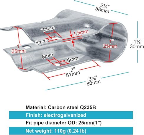 10 عبوات من مشابك أنابيب السكك الحديدية ذات النهاية المشتركة مقاس 1 بوصة تناسب الحجم الاسمي 3/4 بوصة من الأنابيب الفولاذية المجلفنة (1.05 بوصة OD)، دعامة سقيفة المزرعة موصل 3 اتجاهات، مشبك أطواق لرف الدفيئات الزراعية in Kuwait