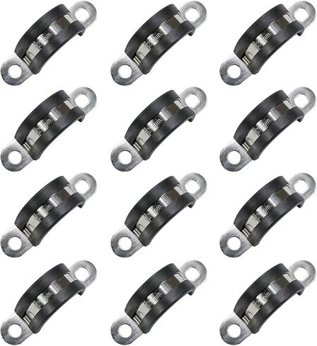 AKIHISA 12 Pcs 7mm Rubber Pipe Strap 304 stainless steel Rubber Cushioned Cable Clamp，2 hole u-tube strap clamp for Tube, Pipe or Wire Cord Installation in Saudi Arabia