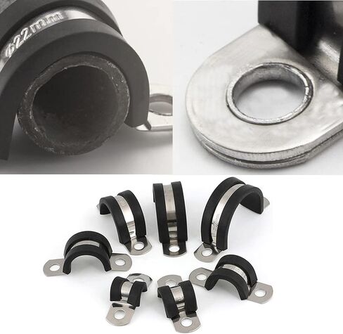 AKIHISA 12 Pcs 7mm Rubber Pipe Strap 304 stainless steel Rubber Cushioned Cable Clamp，2 hole u-tube strap clamp for Tube, Pipe or Wire Cord Installation in Saudi Arabia