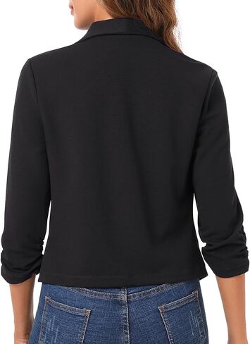 Women's Cropped Blazer 3/4 Ruched Sleeve Open Front Cardigan Shawl Lapel Business Casual Outfits Suit Jacket for Work in Saudi Arabia