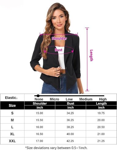 Women's Cropped Blazer 3/4 Ruched Sleeve Open Front Cardigan Shawl Lapel Business Casual Outfits Suit Jacket for Work in Saudi Arabia