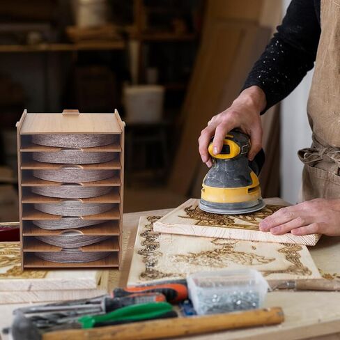 منظم أقراص الصنفرة مع 6 قطع من ملصقات الحبيبات مقاس 5 بوصات رف تخزين أقراص الصنفرة مناسب لملحقات أدوات الصنفرة مقاس 5 بوصات in Kuwait