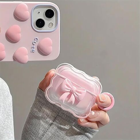 حافظة وردية لطيفة لغطاء الجيل الثالث من Airpods للفتيات والنساء مع سلسلة مفاتيح على شكل زهرة بوم بوم ومجموعة منظف، جلد واقي من السيليكون الناعم لحافظة Airpods الجيل الثالث 2021، وردي in Kuwait