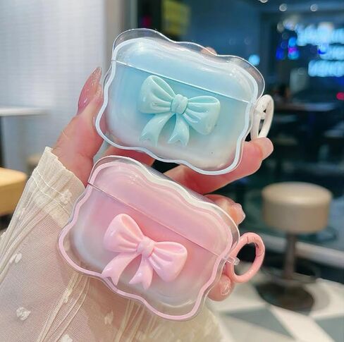 حافظة وردية لطيفة لغطاء الجيل الثالث من Airpods للفتيات والنساء مع سلسلة مفاتيح على شكل زهرة بوم بوم ومجموعة منظف، جلد واقي من السيليكون الناعم لحافظة Airpods الجيل الثالث 2021، وردي in Kuwait