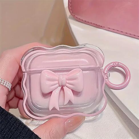 حافظة وردية لطيفة لغطاء الجيل الثالث من Airpods للفتيات والنساء مع سلسلة مفاتيح على شكل زهرة بوم بوم ومجموعة منظف، جلد واقي من السيليكون الناعم لحافظة Airpods الجيل الثالث 2021، وردي in Kuwait