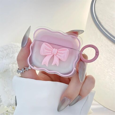 حافظة وردية لطيفة لغطاء الجيل الثالث من Airpods للفتيات والنساء مع سلسلة مفاتيح على شكل زهرة بوم بوم ومجموعة منظف، جلد واقي من السيليكون الناعم لحافظة Airpods الجيل الثالث 2021، وردي in Kuwait
