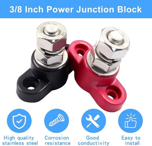 BokWin 2 Pcs Power Distribution Block 3/8 Inch Singe Stud Battery Junction Block M10 Power and Ground Junction Block 12V Power Junction Block for Auto Car Marine Boat in Saudi Arabia