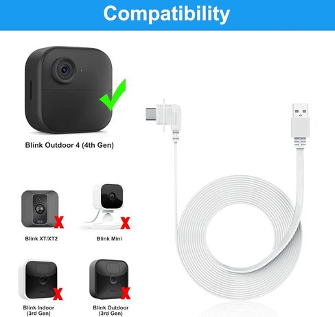 كابل طاقة ومحول Itramax بطول 20 قدمًا متوافق مع كاميرا Blink Outdoor 4، سلك شحن USB مسطح C وميض خارجي من الجيل الرابع، سلك تمديد شاحن مقاوم للماء لكاميرا Blink Outdoor 4 الجديدة باللون الأسود 6M 25 in Kuwait