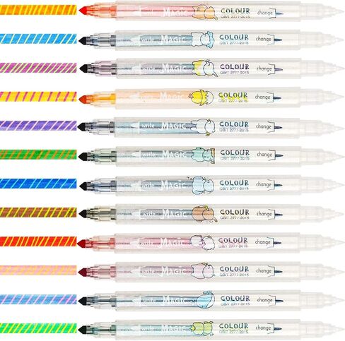 مجموعة أقلام تحديد متغيرة اللون مكونة من 12 قطعة، قلم تمييز بطرف مزدوج من NiArt، ألوان متنوعة، أقلام سحرية متغيرة للمسح برأس رفيع، ألوان متنوعة، فلورسنت للمجلة الفنية in Kuwait