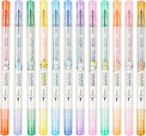 مجموعة أقلام تحديد متغيرة اللون مكونة من 12 قطعة، قلم تمييز بطرف مزدوج من NiArt، ألوان متنوعة، أقلام سحرية متغيرة للمسح برأس رفيع، ألوان متنوعة، فلورسنت للمجلة الفنية in Kuwait