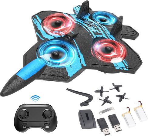 Harrisville Designs RC AirPlane Drone، طائرة هليكوبتر كوادكوبتر للتحكم عن بعد مع تحوم تلقائي، تقلبات ثلاثية الأبعاد، 3 أوضاع للسرعة، مسافة طيران طويلة ووقت طيران أزرق in Kuwait