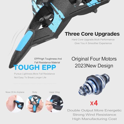 Harrisville Designs RC AirPlane Drone، طائرة هليكوبتر كوادكوبتر للتحكم عن بعد مع تحوم تلقائي، تقلبات ثلاثية الأبعاد، 3 أوضاع للسرعة، مسافة طيران طويلة ووقت طيران أزرق in Kuwait