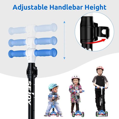 Sejoy Toddler Kick Scooter for Kids with 3 Wheels Extra-Wide Childrens Foldable Toy Scooter with Adjustable Height/Handlebars & Folding Seat for Kids Ages 3+(Blue) in Kuwait