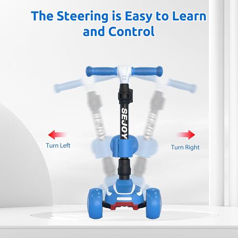 Sejoy Toddler Kick Scooter for Kids with 3 Wheels Extra-Wide Childrens Foldable Toy Scooter with Adjustable Height/Handlebars & Folding Seat for Kids Ages 3+(Blue) in Saudi Arabia