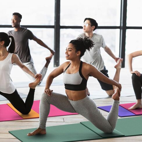 24 Pieces Yoga Mats Set 12 Yoga Mats Bulk and 12 Knee Pads with Carrying Straps 72'' x 24'' x 5 mm Thick Exercise Mat Colorful Non Slip Fitness Mats for Men Women Yoga Class Gym Fitness in Saudi Arabia