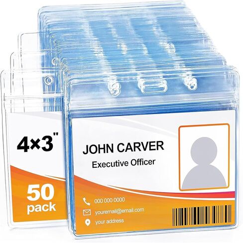 100 Pcs Clear Plastic Extra Thick Horizontal Card Holders, 4x3 Inch Sealable Waterproof Name Badge Bank ID Card Protector in Saudi Arabia