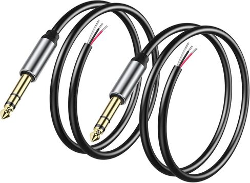 GINTOOYUN 2 Pack 6.35mm Male Plug to Bare Wire Open End TRS 3 Pole Stereo 1/4" 6.35mm Speaker Wire Adapter Connector to Bare Wire Open End Audio Cable for Microphone Speakers-0.3m/11in in Saudi Arabia