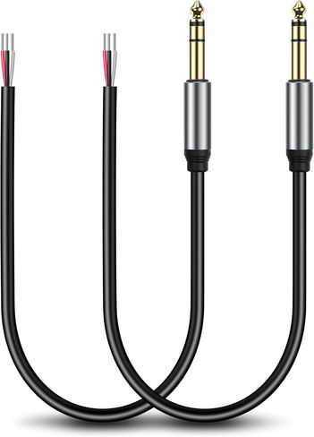 GINTOOYUN 2 Pack 6.35mm Male Plug to Bare Wire Open End TRS 3 Pole Stereo 1/4" 6.35mm Speaker Wire Adapter Connector to Bare Wire Open End Audio Cable for Microphone Speakers-0.3m/11in in Saudi Arabia