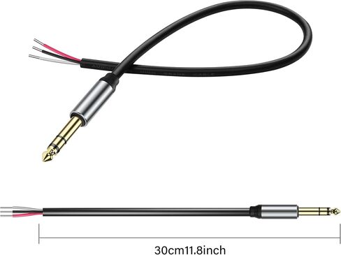 GINTOOYUN 2 Pack 6.35mm Male Plug to Bare Wire Open End TRS 3 Pole Stereo 1/4" 6.35mm Speaker Wire Adapter Connector to Bare Wire Open End Audio Cable for Microphone Speakers-0.3m/11in in Saudi Arabia