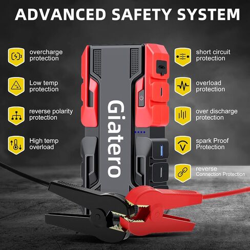 Giatero 001 4000A Car Jump Starter, 12V Battery Jumper Starter Portable Jump Box(10.0L Gas/8.0L Diesel), Jump Start Battery Pack with 3 Modes Flashlight, Power Bank with USB Quick Charge & Type C Port in Saudi Arabia