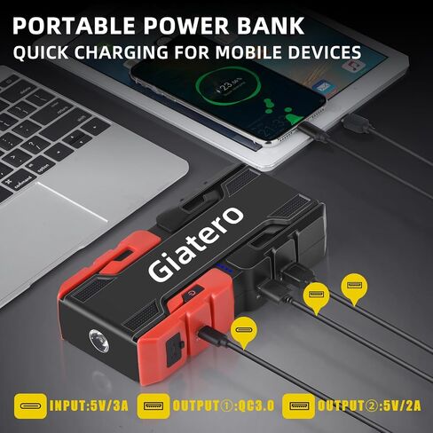 Giatero 001 4000A Car Jump Starter, 12V Battery Jumper Starter Portable Jump Box(10.0L Gas/8.0L Diesel), Jump Start Battery Pack with 3 Modes Flashlight, Power Bank with USB Quick Charge & Type C Port in Saudi Arabia