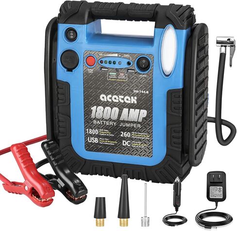 1800 Amp Jump Starter with Air Compressor, acetek Car Battery Jump Starter 260 PSI Tire Inflator, 20000mAh 12V Auto Lead-Acid Battery Booster (Up to 6L Gas or 6L Diesel Engine) with LED Light & USB in Saudi Arabia
