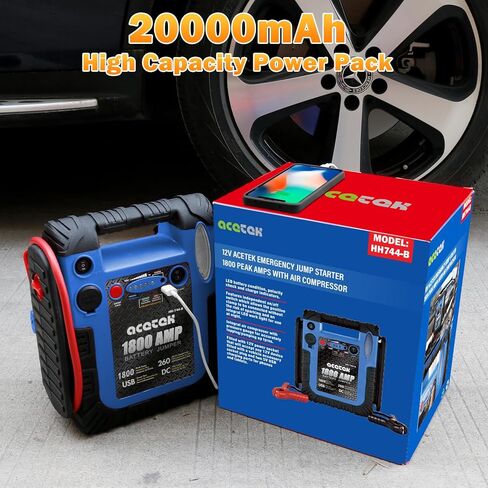 1800 Amp Jump Starter with Air Compressor, acetek Car Battery Jump Starter 260 PSI Tire Inflator, 20000mAh 12V Auto Lead-Acid Battery Booster (Up to 6L Gas or 6L Diesel Engine) with LED Light & USB in Saudi Arabia