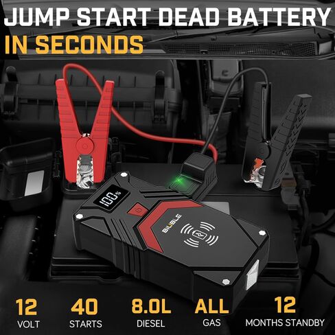 BIUBLE Car Jump Starter, 2500A Peak 12V Auto Booster Battery Pack Jump Box(Up to All Gas or 8.0L Diesel Engine, 50 Times) Jump Starter with 10W Wireless Charger Smart Jump Cables in Kuwait