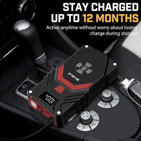 BIUBLE Car Jump Starter, 2500A Peak 12V Auto Booster Battery Pack Jump Box(Up to All Gas or 8.0L Diesel Engine, 50 Times) Jump Starter with 10W Wireless Charger Smart Jump Cables in Kuwait