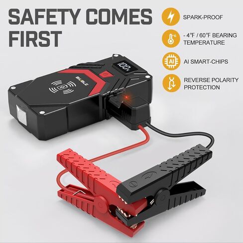 BIUBLE Car Jump Starter, 2500A Peak 12V Auto Booster Battery Pack Jump Box(Up to All Gas or 8.0L Diesel Engine, 50 Times) Jump Starter with 10W Wireless Charger Smart Jump Cables in Kuwait