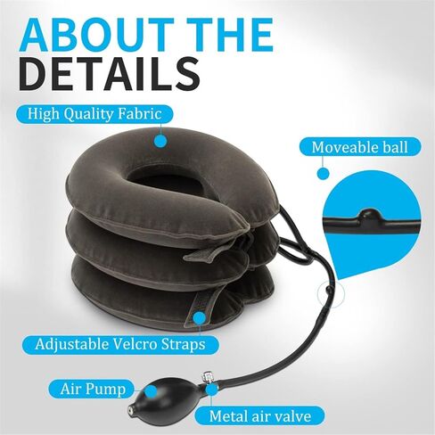 جهاز جر الرقبة العنقي لألم الرقبة المزمن - أفضل أجهزة تخفيف ضغط الرقبة للاستخدام المنزلي، ممتد الرقبة القابل للنفخ لتخفيف آلام الرقبة، وسادة جر الرقبة قابلة للتعديل (رمادي كلاسيكي) in Kuwait