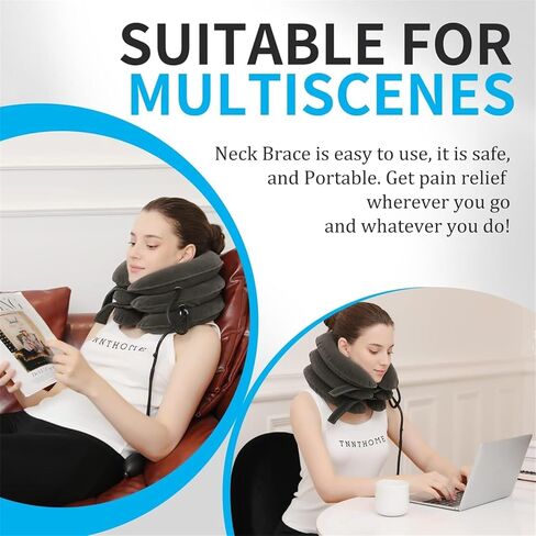 جهاز جر الرقبة العنقي لألم الرقبة المزمن - أفضل أجهزة تخفيف ضغط الرقبة للاستخدام المنزلي، ممتد الرقبة القابل للنفخ لتخفيف آلام الرقبة، وسادة جر الرقبة قابلة للتعديل (رمادي كلاسيكي) in Kuwait