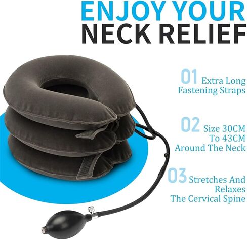 جهاز جر الرقبة العنقي لألم الرقبة المزمن - أفضل أجهزة تخفيف ضغط الرقبة للاستخدام المنزلي، ممتد الرقبة القابل للنفخ لتخفيف آلام الرقبة، وسادة جر الرقبة قابلة للتعديل (رمادي كلاسيكي) in Kuwait